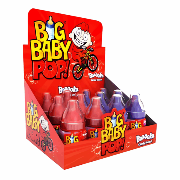 Bazooka Big Baby Pop Blackcurrant and Strawberry - 12 x 32g