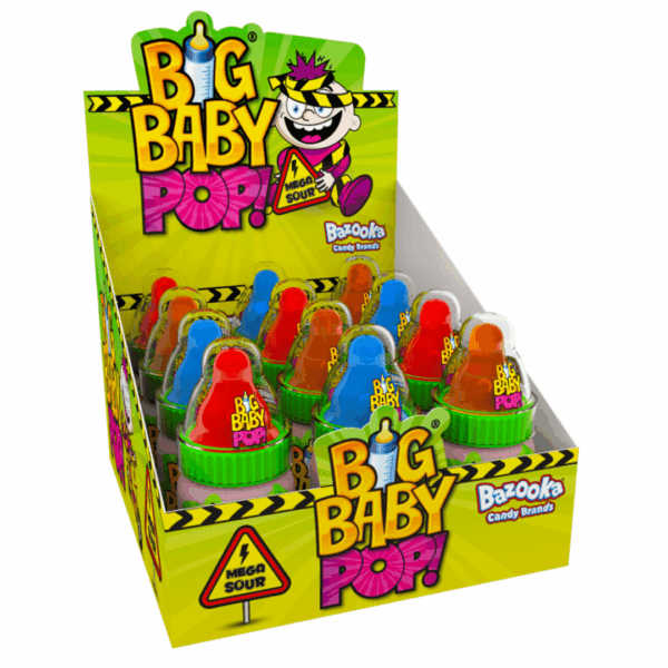 Bazooka Big Baby Pop Mega Sour - 12 x 32g