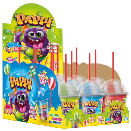 Pappi Sour Dipping Jelly & Lollipop Dipper - 12 x 45g